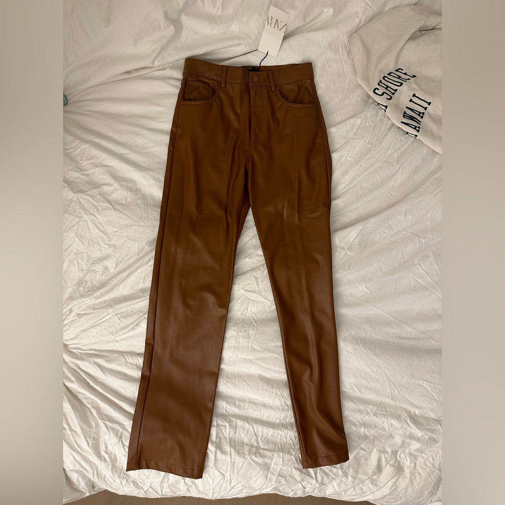 Faux brown leather Zara pants